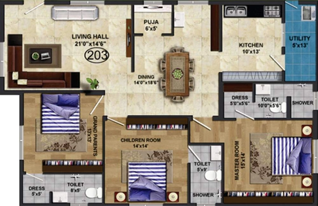 3 BHK Flat in RRSA Yalamanchili Heights in Kanuru, Vijayawada - Image 925954