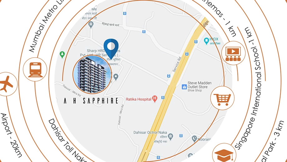 Location of AH Sapphire in Mira Road East, Thane - Image 422073
