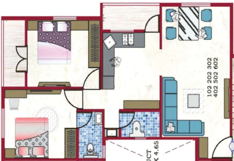 2 BHK Flat in JK Shree Krishna Heights in Upnagar, Nashik - Image 925991