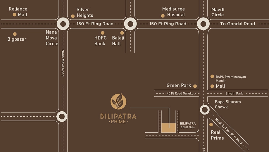 Location of Siddhi Bilipatra Prime in Mavdi, Rajkot - Image 422344