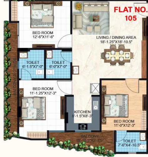3 BHK Flat in Sky Krishna Kunj Heights 2 in Kalwar Road, Jaipur - Image 926148
