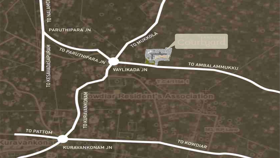 Location of Artech Courtyard in Ambalamukku, Thiruvananthapuram - Image 422667