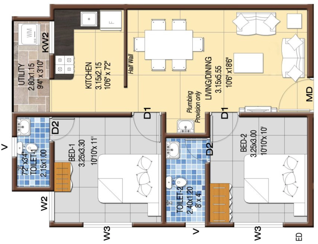 2 BHK Flat in Confident Bilberry in Pallippuram, Thiruvananthapuram - Image 926220