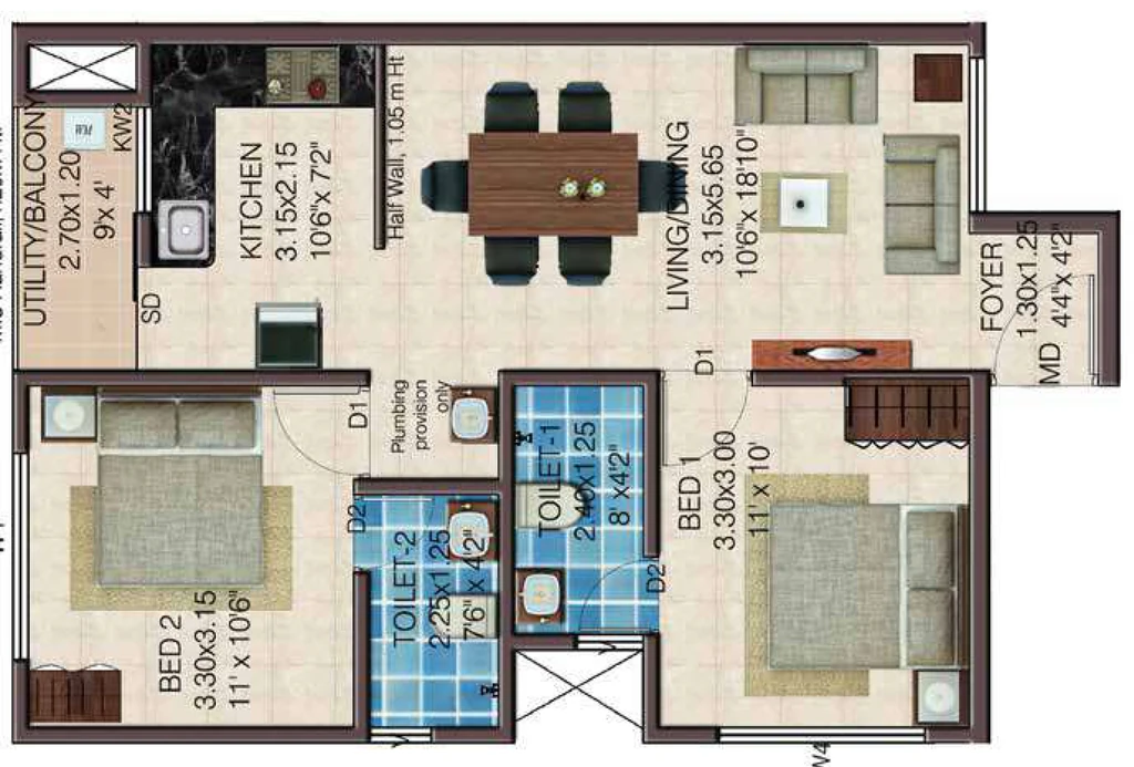 2 BHK Flat in Confident Oasis in Menamkulam, Thiruvananthapuram - Image 926221