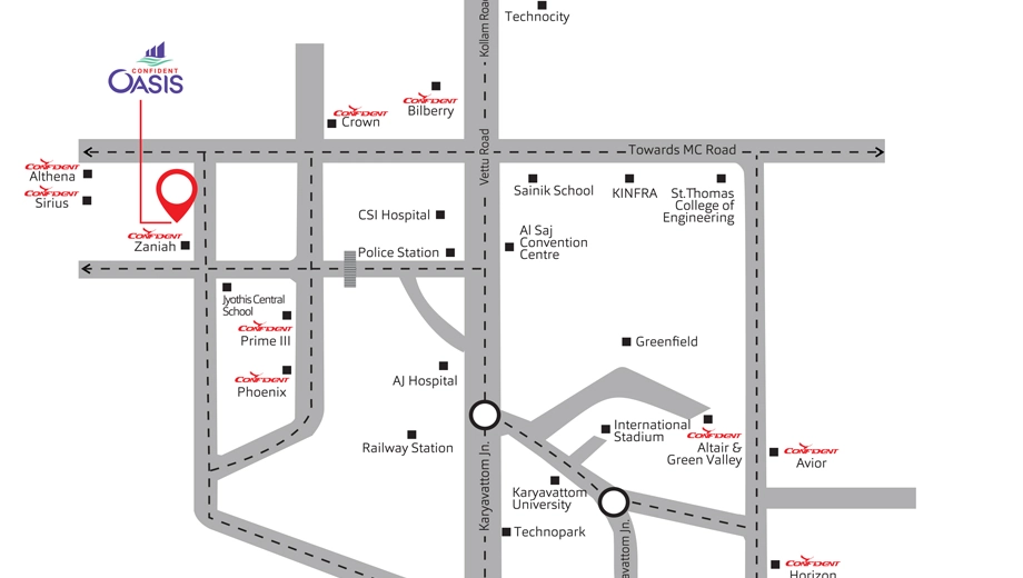 Location of Confident Oasis in Menamkulam, Thiruvananthapuram - Image 422720
