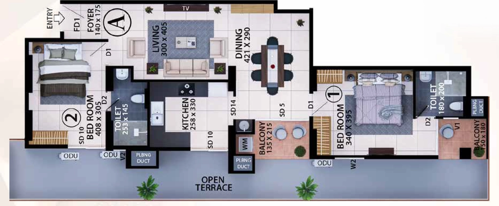 2 BHK Flat in Cordial Vajram in Maruthankuzhi, Thiruvananthapuram - Image 926229