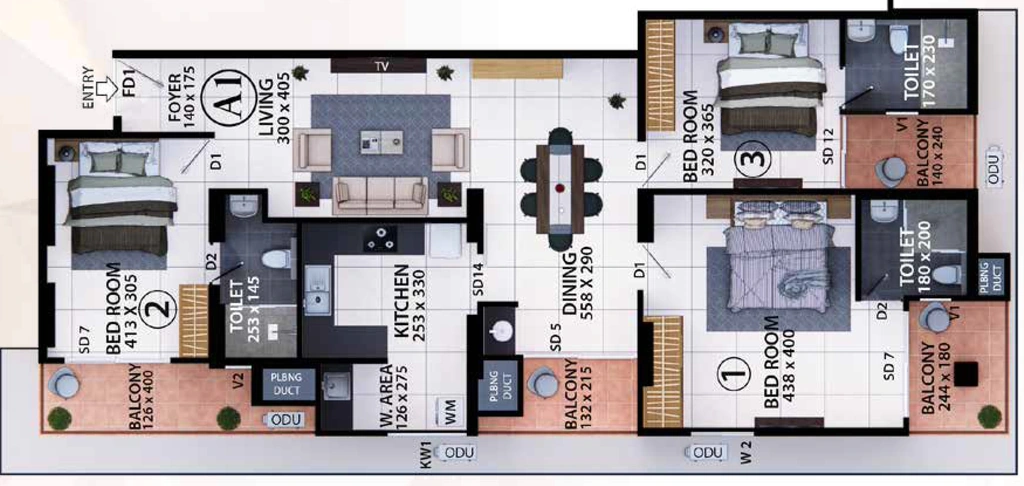 3 BHK Flat in Cordial Vajram in Maruthankuzhi, Thiruvananthapuram - Image 926231