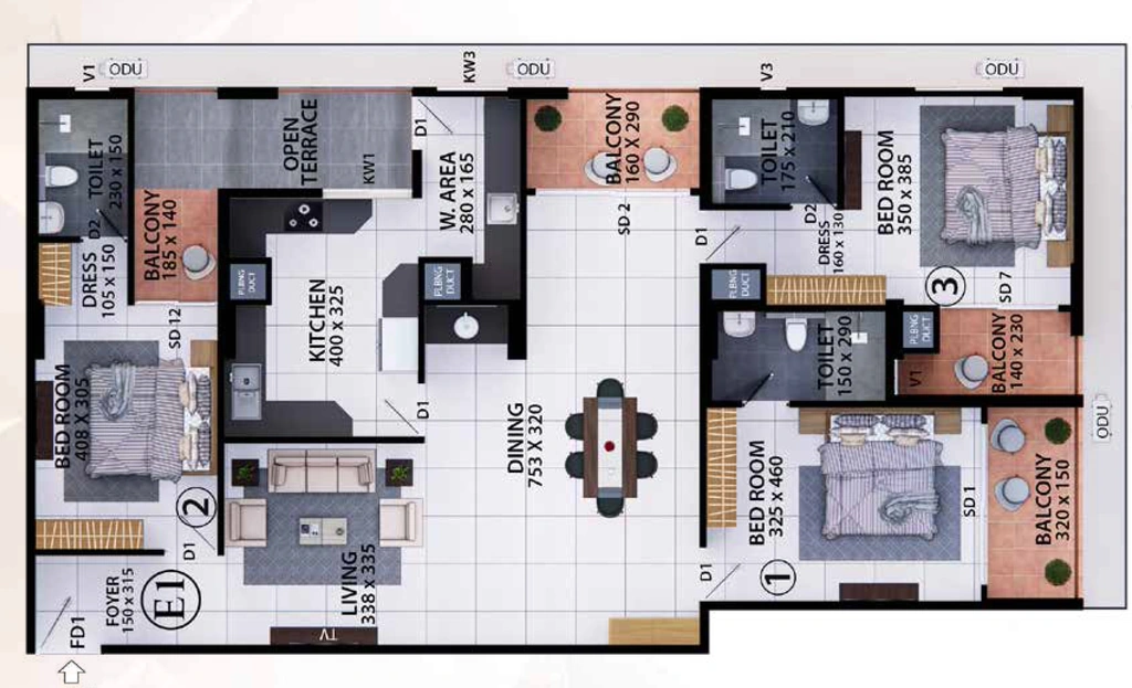 3 BHK Flat in Cordial Vajram in Maruthankuzhi, Thiruvananthapuram - Image 926233