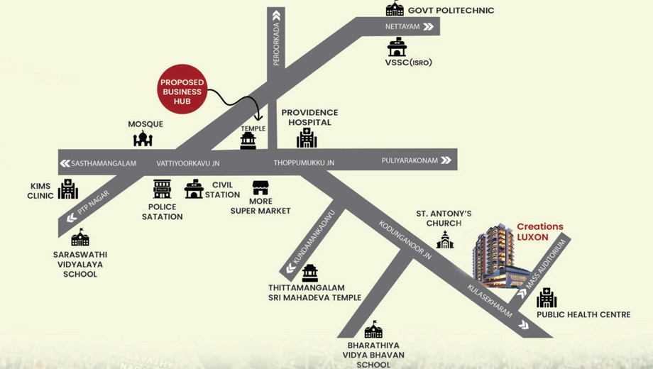 Location of Creations Luxon in Vattiyoorkavu, Thiruvananthapuram - Image 422965