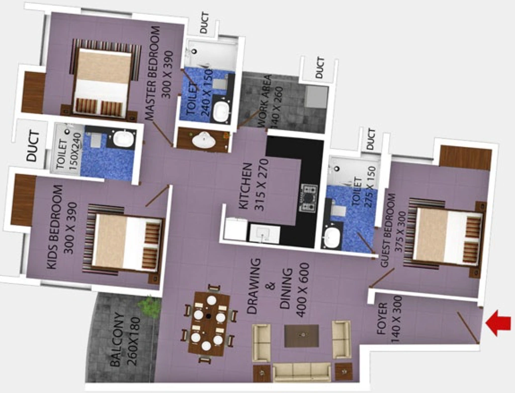 3 BHK Flat in Jos Alukkas Golden Ark in Anayara, Thiruvananthapuram - Image 926346