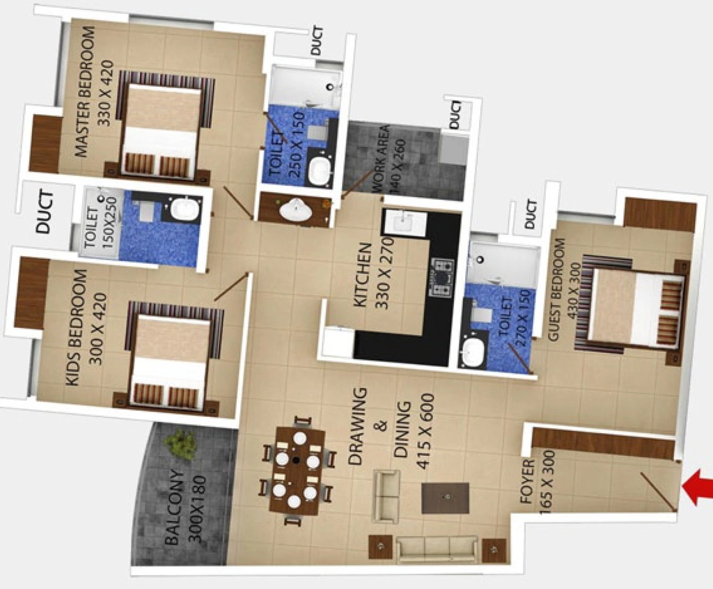 3 BHK Flat in Jos Alukkas Golden Ark in Anayara, Thiruvananthapuram - Image 926347