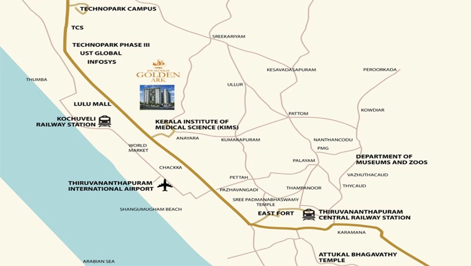 Location of Jos Alukkas Golden Ark in Anayara, Thiruvananthapuram - Image 423039
