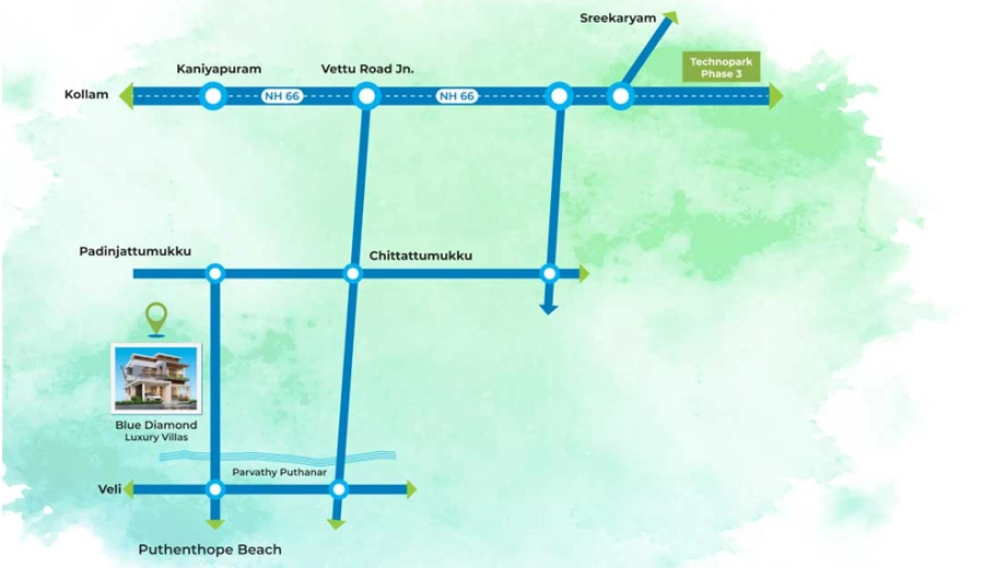 Location of Js Blue Diamond in Menamkulam, Thiruvananthapuram - Image 423029