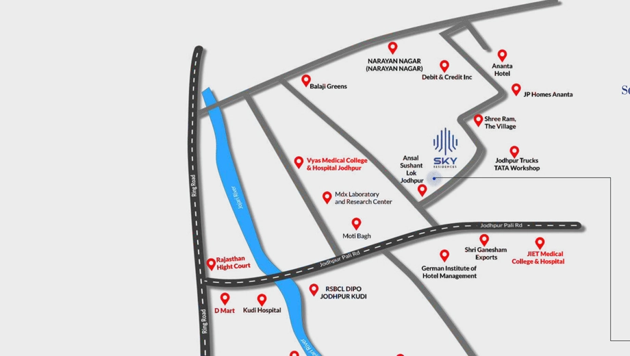 Location of Sphatika Sky Residences in Sangriya, Jodhpur - Image 423033