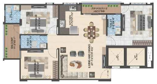 3 BHK Flat in Shree The Twin Tower in Manyawas, Jaipur - Image 926395