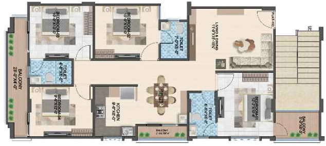 4 BHK Flat in Shree The Twin Tower in Manyawas, Jaipur - Image 926401