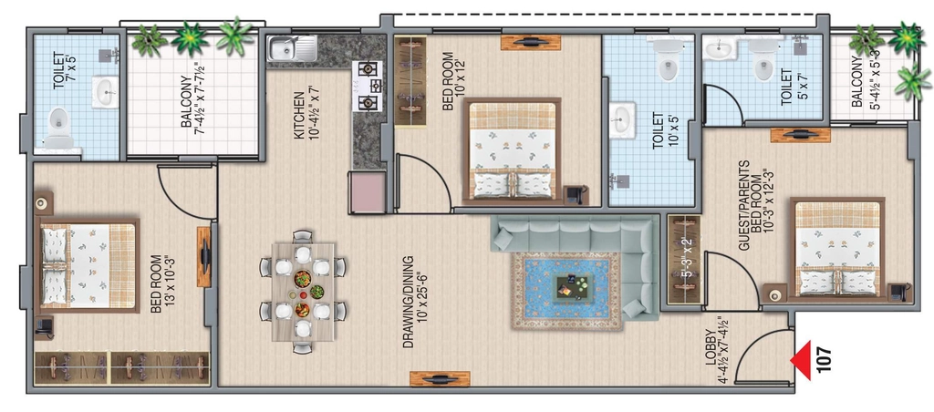 3 BHK Flat in R R Berlin in Vaishali Nagar, Jaipur - Image 926428