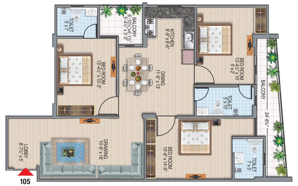 3 BHK Flat in R R Berlin in Vaishali Nagar, Jaipur - Image 926429