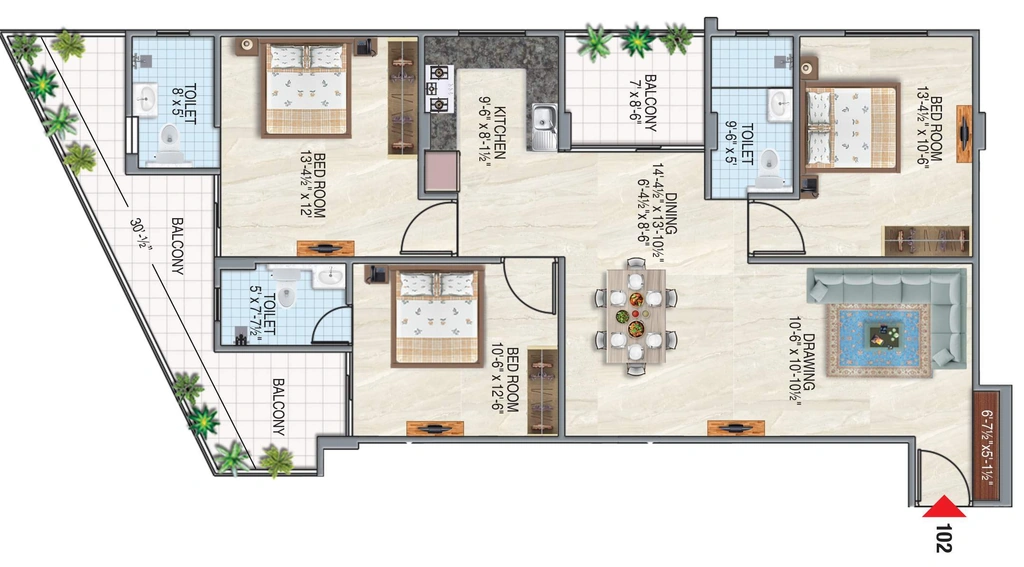 3 BHK Flat in R R Berlin in Vaishali Nagar, Jaipur - Image 926430