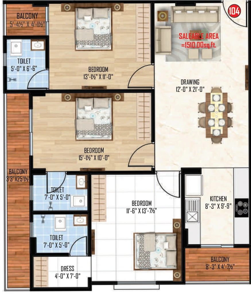 3 BHK Flat in SR MD G4 Apartments in Vaishali Nagar, Jaipur - Image 926434