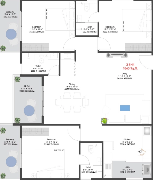 3 BHK Flat in Nava Vruksha in Hennur Road, Bangalore - Image 926438