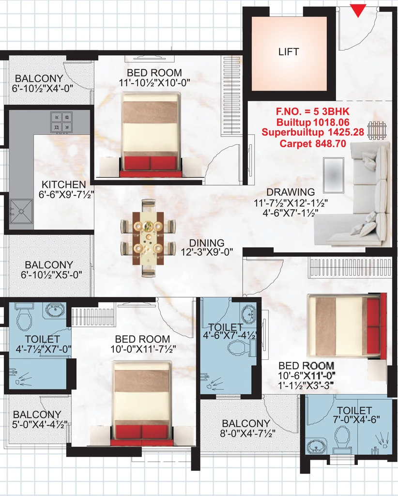 3 BHK Flat in Shri Aadinath Imperia in Mansarovar, Jaipur - Image 926453