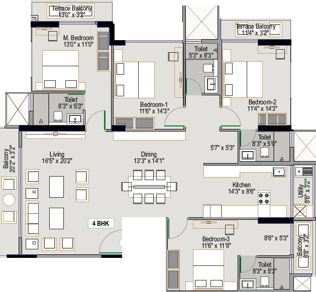4 BHK Flat in Allegro Classique Willowbell in Hennur Road, Bangalore - Image 926529