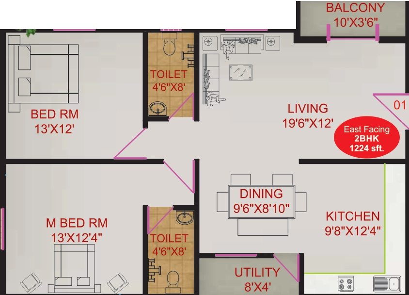 2 BHK Flat in Trishul Happy Homes Trikuta in Sarjapur, Bangalore - Image 926553