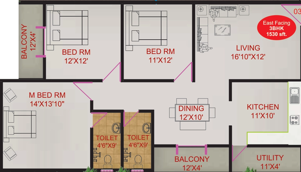 3 BHK Flat in Trishul Happy Homes Trikuta in Sarjapur, Bangalore - Image 926554