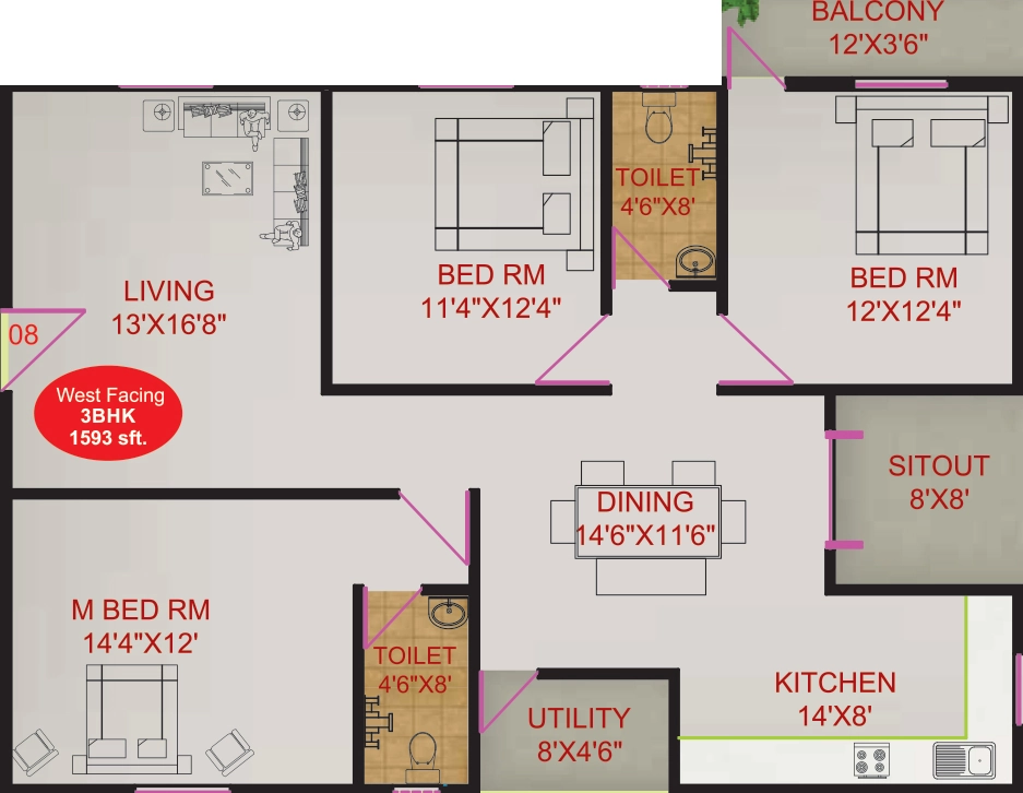 3 BHK Flat in Trishul Happy Homes Trikuta in Sarjapur, Bangalore - Image 926555
