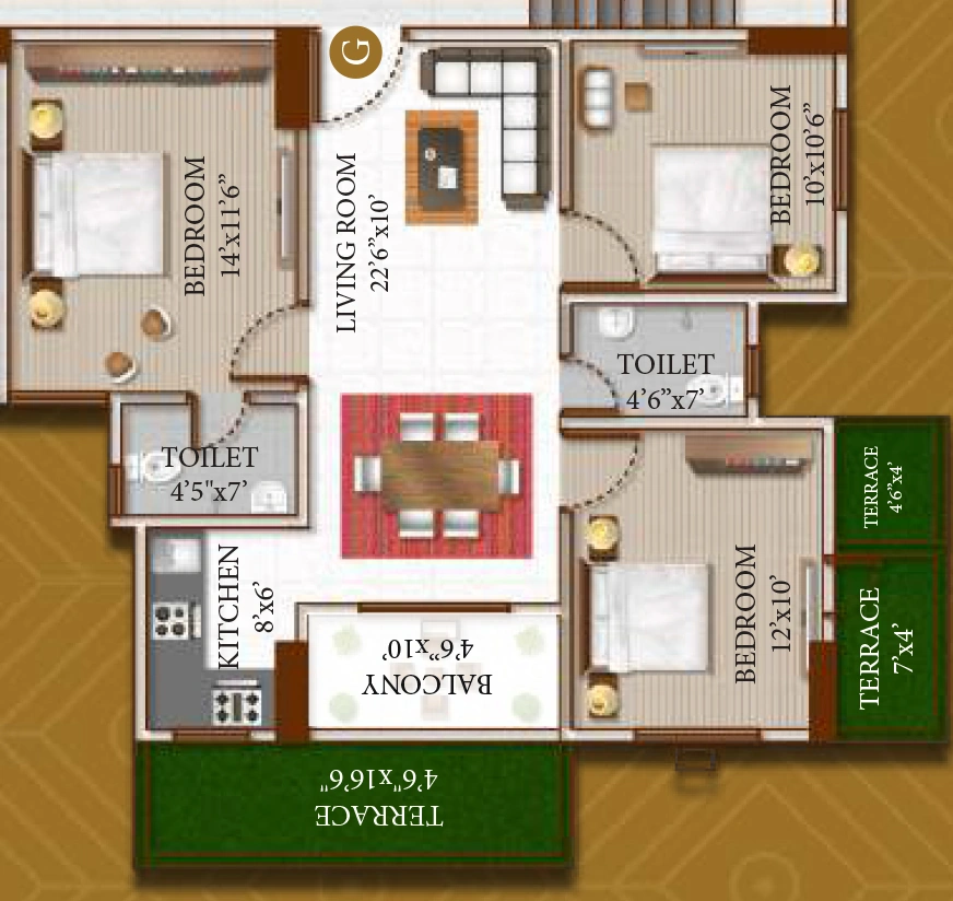 3 BHK Flat in Ambika Diamond Home in Ahom Gaon, Guwahati - Image 926596