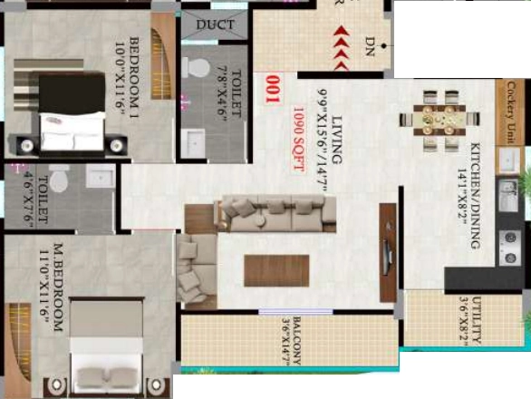 2 BHK Flat in Skanda Embassy Apartment in Singasandra, Bangalore - Image 926609