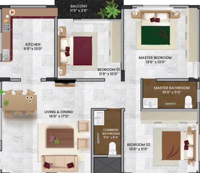 3 BHK Flat in GSRK A1 Homes in Yelahanka New Town, Bangalore - Image 926620
