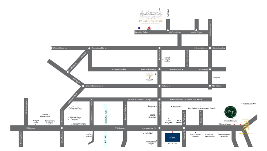 Location of Anta Palace Avenue in Kowdiar, Thiruvananthapuram - Image 423937