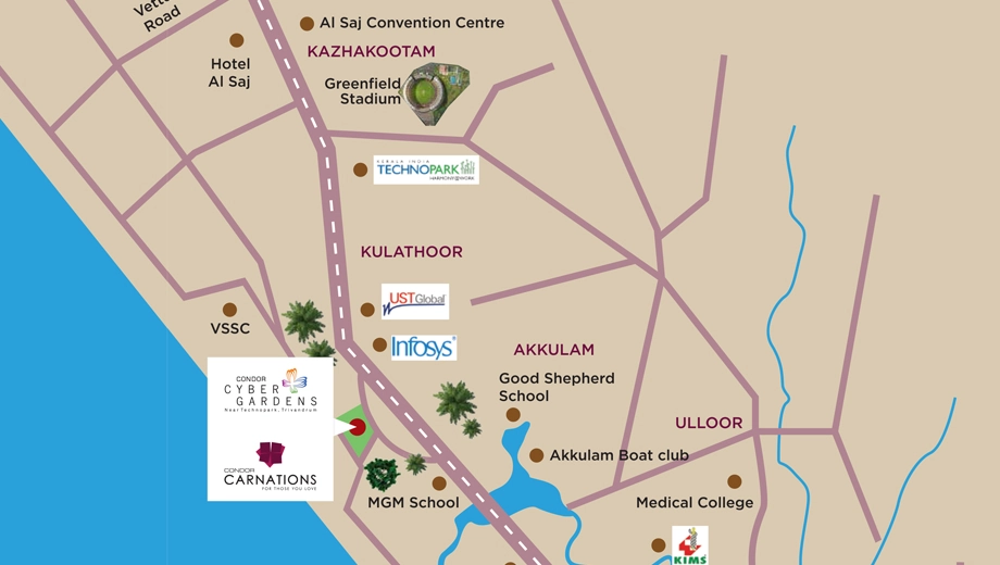 Location of Condor Cyber Gardens Carnations in Kazhakootam, Thiruvananthapuram - Image 424110
