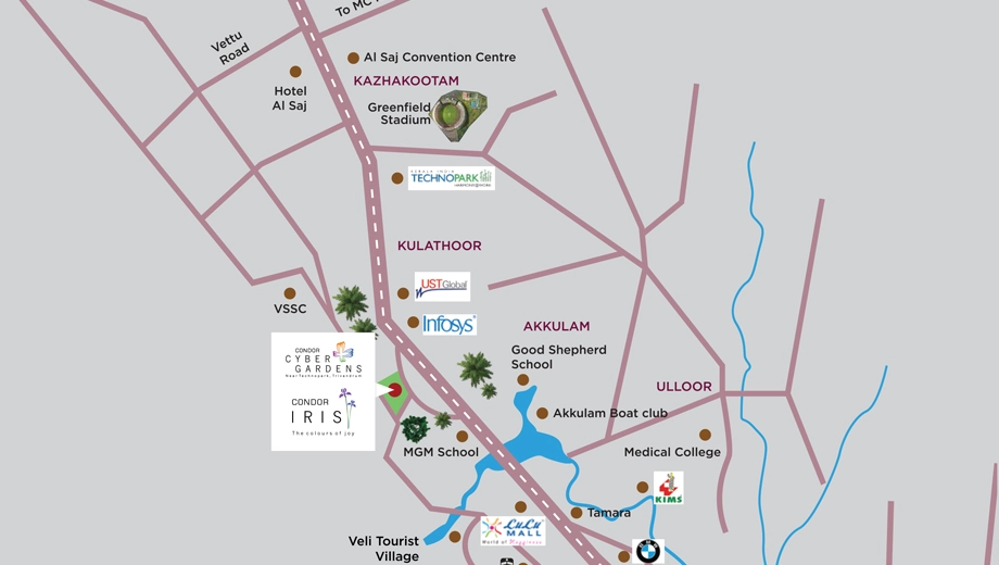 Location of Condor Cyber Gardens Iris in Kazhakootam, Thiruvananthapuram - Image 424098