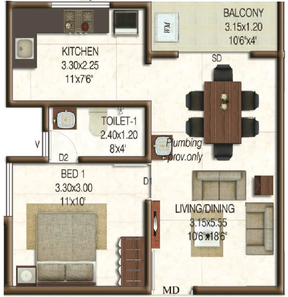 1 BHK Flat in Confident Crown in Kazhakootam, Thiruvananthapuram - Image 926748