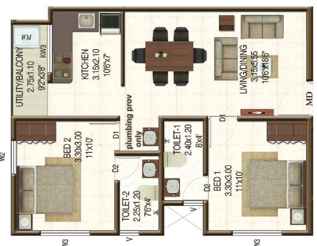 2 BHK Flat in Confident Crown in Kazhakootam, Thiruvananthapuram - Image 926749