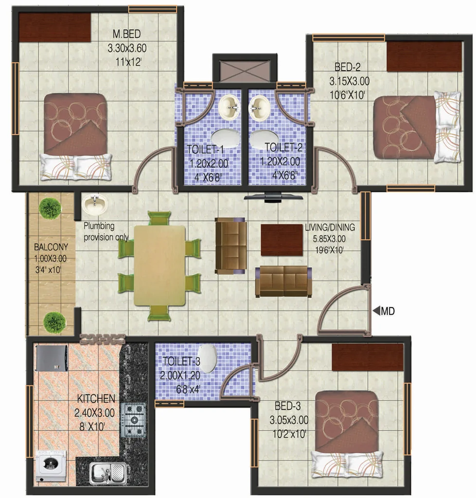 3 BHK Flat in Confident Green Valley in Karyavattom, Thiruvananthapuram - Image 926744