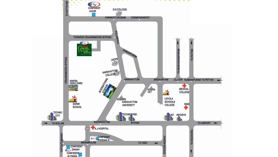 Location of Confident Green Valley in Karyavattom, Thiruvananthapuram - Image 424064