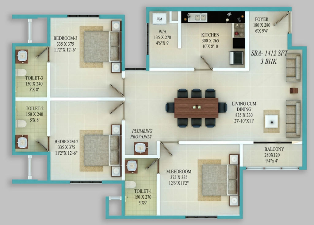 3 BHK Flat in Confident Greenfield in Karyavattom, Thiruvananthapuram - Image 926747