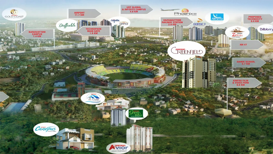 Location of Confident Greenfield in Karyavattom, Thiruvananthapuram - Image 424079
