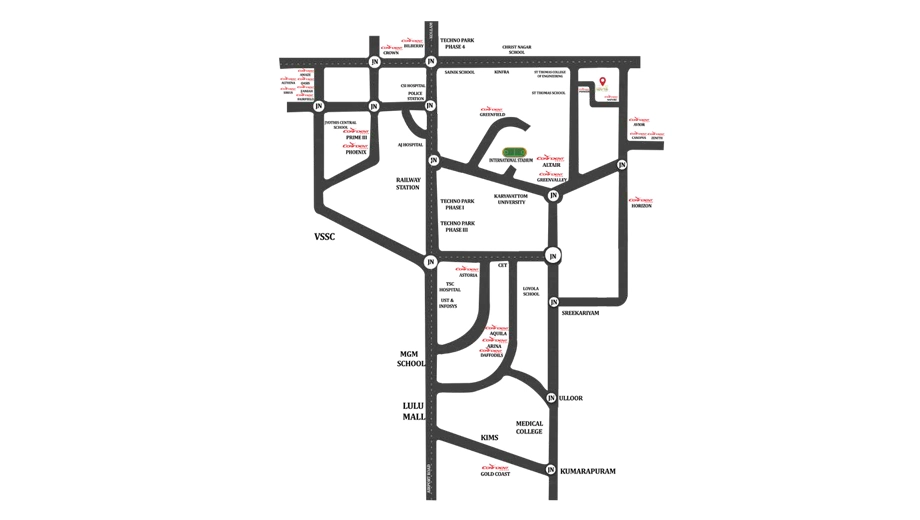 Location of Confident Greenville in Karyavattom, Thiruvananthapuram - Image 424001