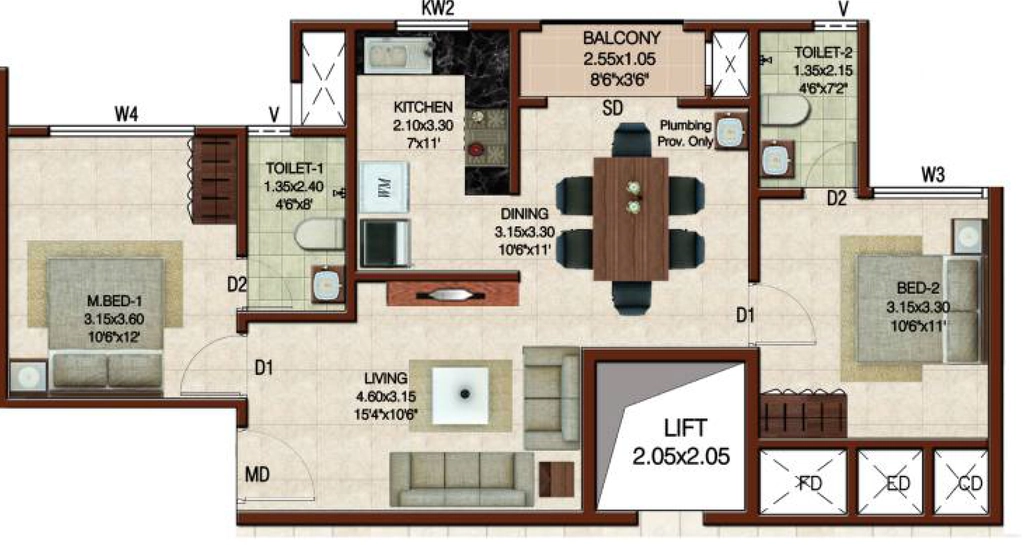 2 BHK Flat in Confident Horizon in Karyavattom, Thiruvananthapuram - Image 926741