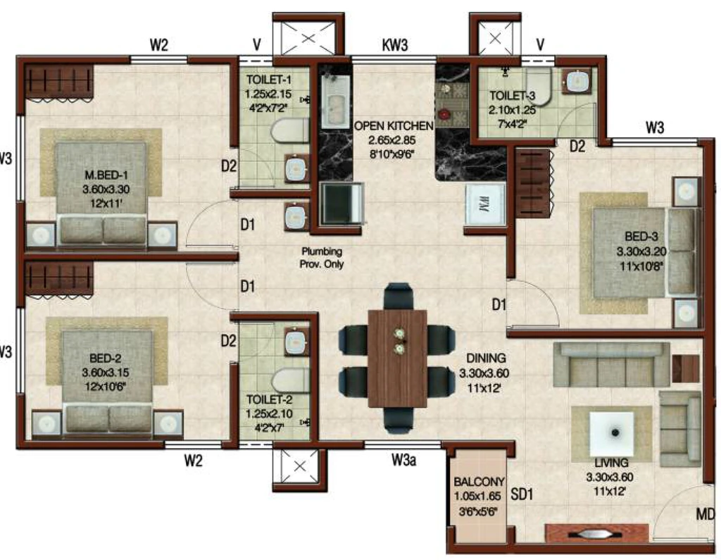 3 BHK Flat in Confident Horizon in Karyavattom, Thiruvananthapuram - Image 926742