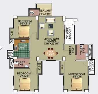 3 BHK Flat in Kaizen The Seasons in VIP Road, Guwahati - Image 926655