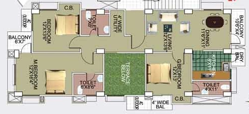 3 BHK Flat in Kaizen The Seasons in VIP Road, Guwahati - Image 926656