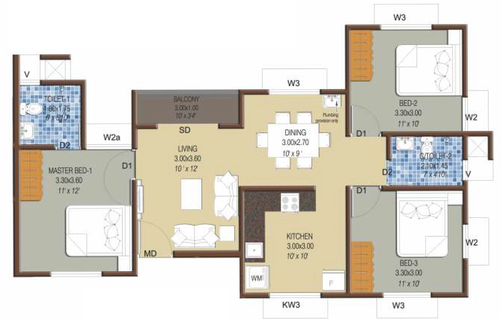3 BHK Flat in Confident Zaniah in Kazhakootam, Thiruvananthapuram - Image 926740