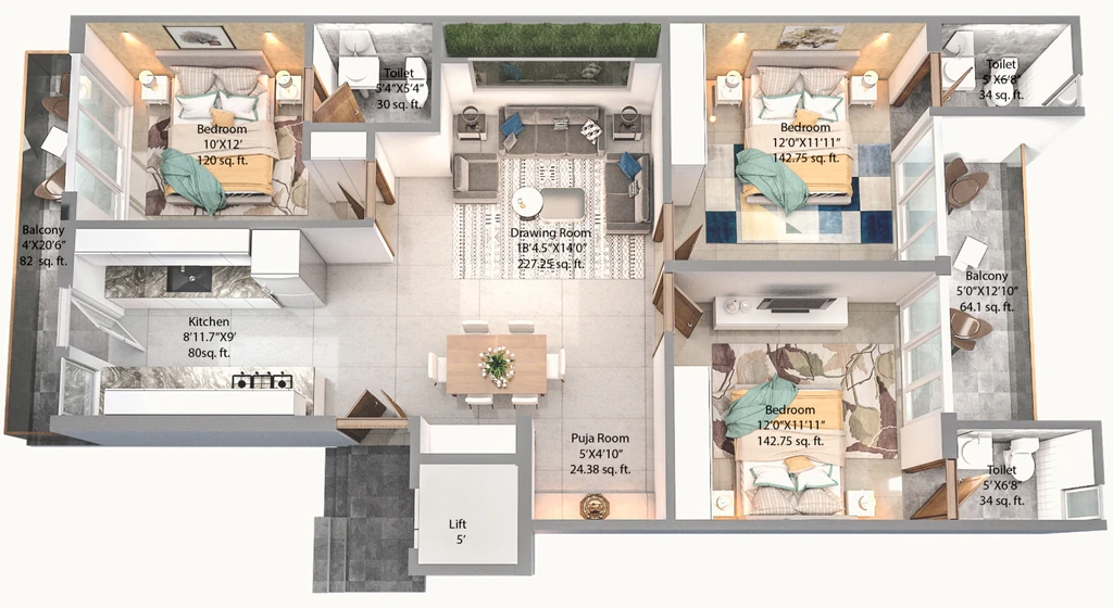 3 BHK Flat in HLP Palmillas Villas in Zirakpur, Chandigarh - Image 926670