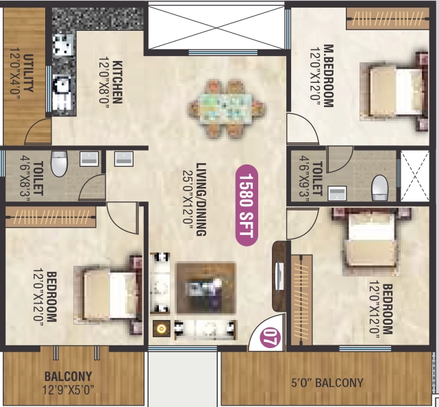 3 BHK Flat in VRL Royal Homes in Sarjapur, Bangalore - Image 926783